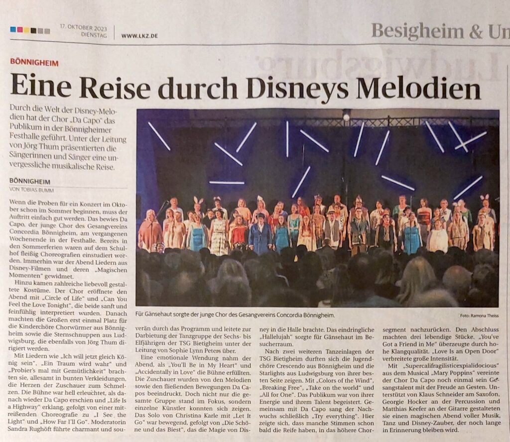 Pressebericht LKZ zum Disney-Konzert vom 17.10.2023