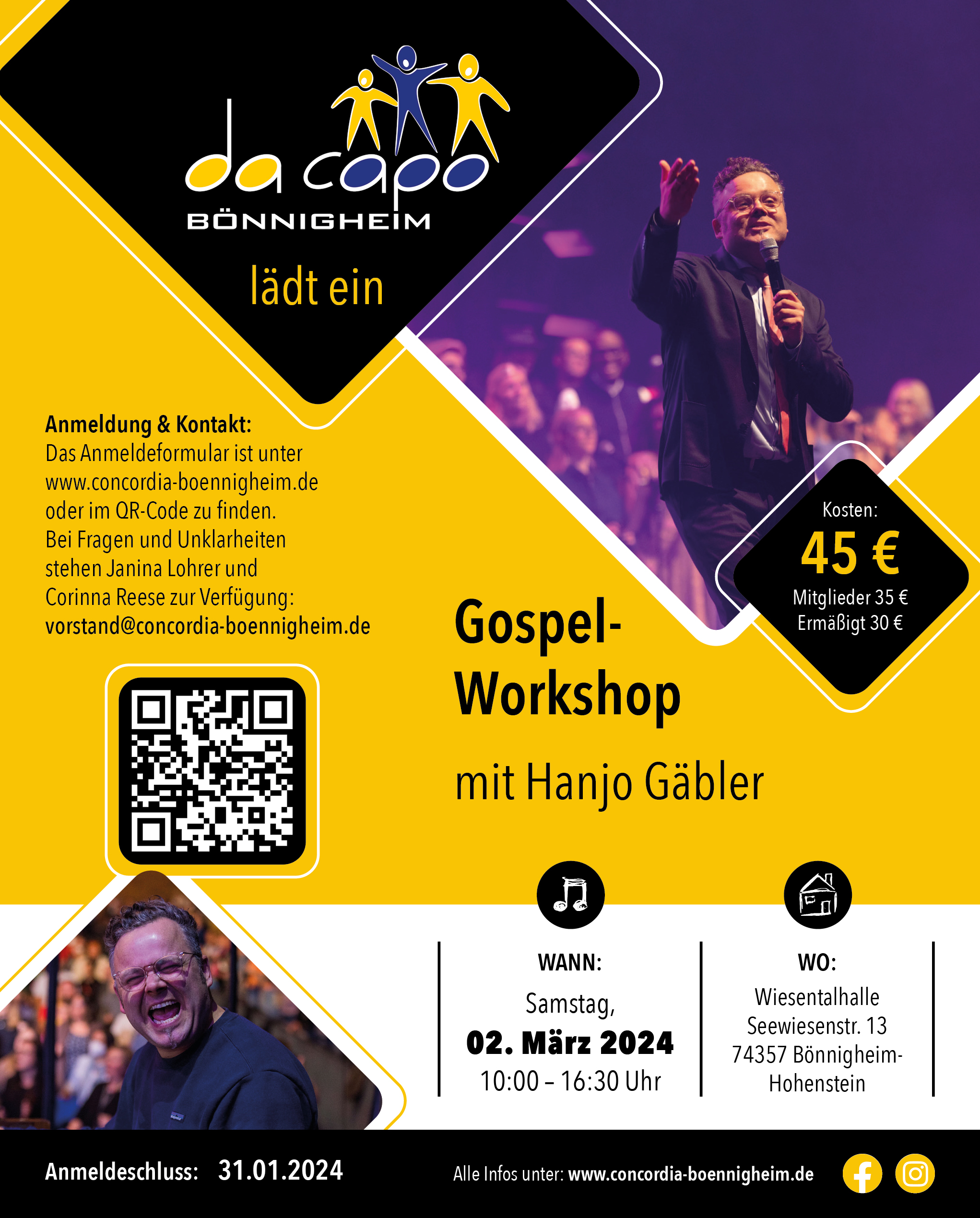 Flyer Gospel Workshop am 2.3.24 mit Hanjo Häbler