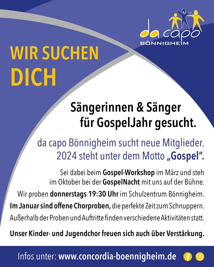 Flyer Da Capo Bönnigheim "Wir suchen Dich" Sängerwerbung